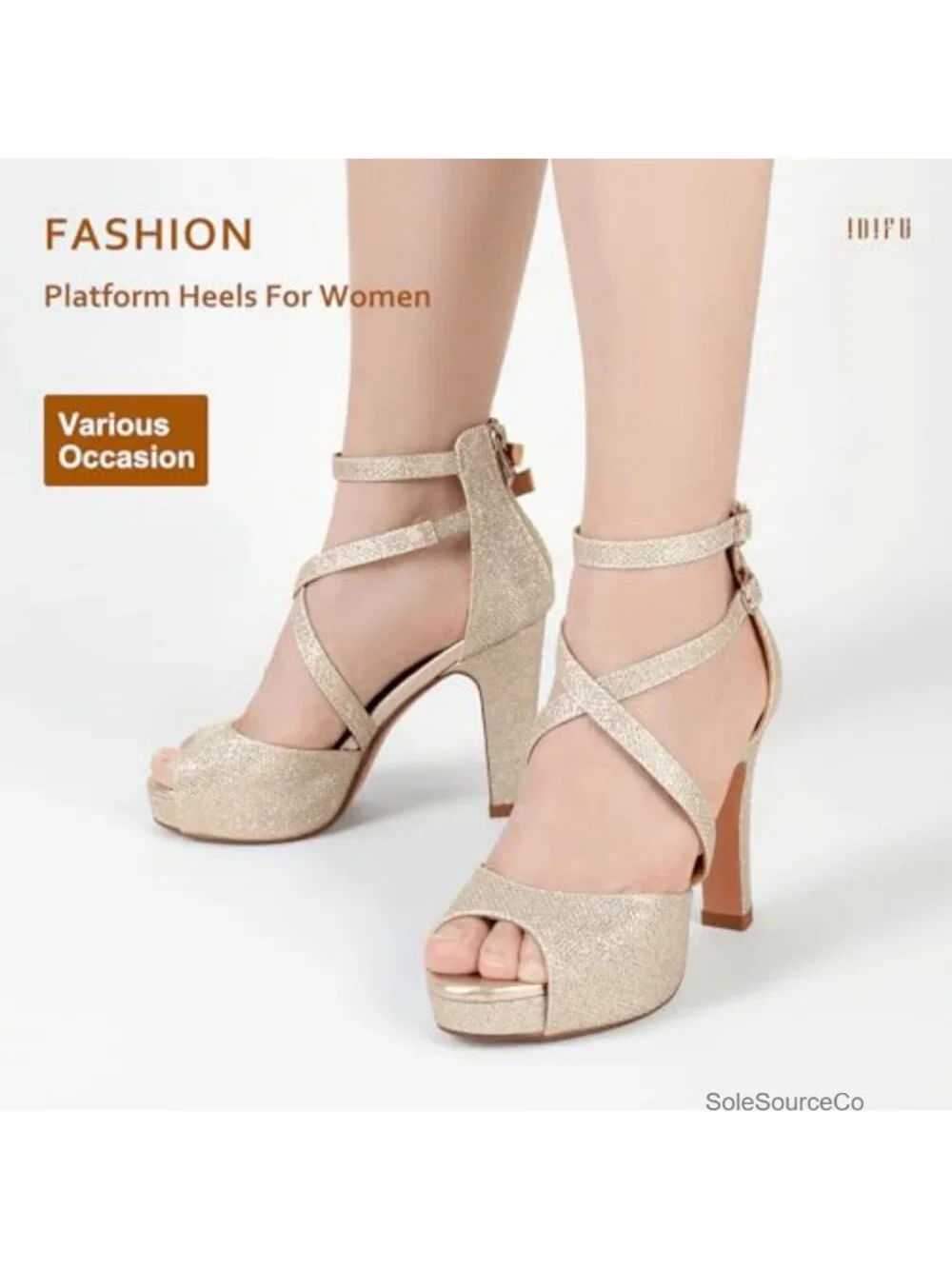 Strappy Peep Toe Platform High Heels Sandals with Chunky Block Heel -
